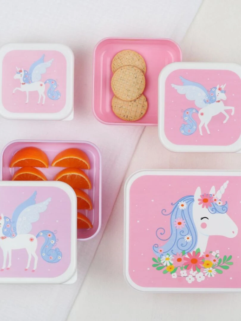 Lot de 4 boîtes à goûter Licorne   Rose