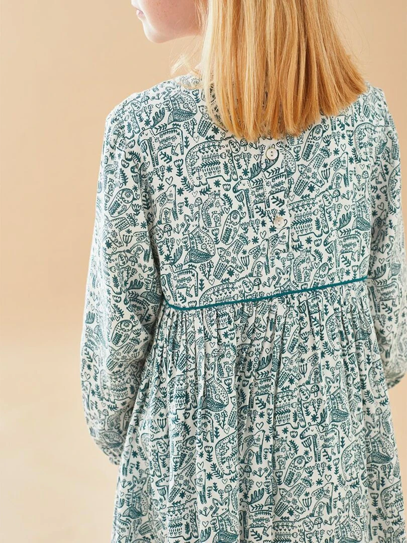 Robe à imprimé animalier  écru/bleu canard   Noukie's   Blanc