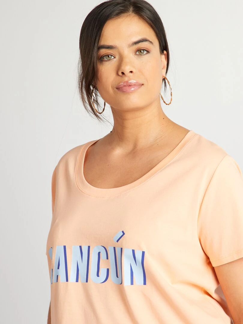 Tee shirt en coton avec imprimé   Orange
