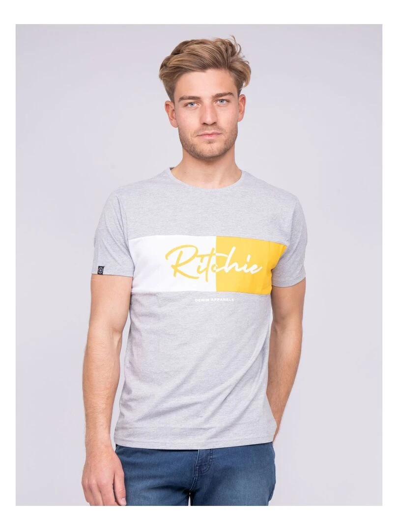 T shirt col rond pur coton NOWARE Gris