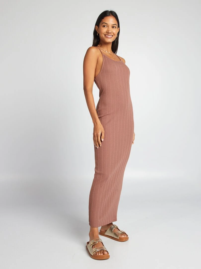 Robe longue fuseau en maille Marron glacé