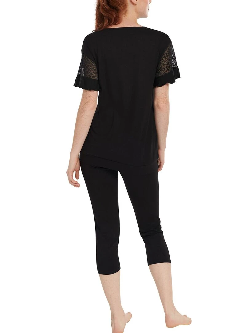 Pyjama leggings top manches courtes Smooth Noir