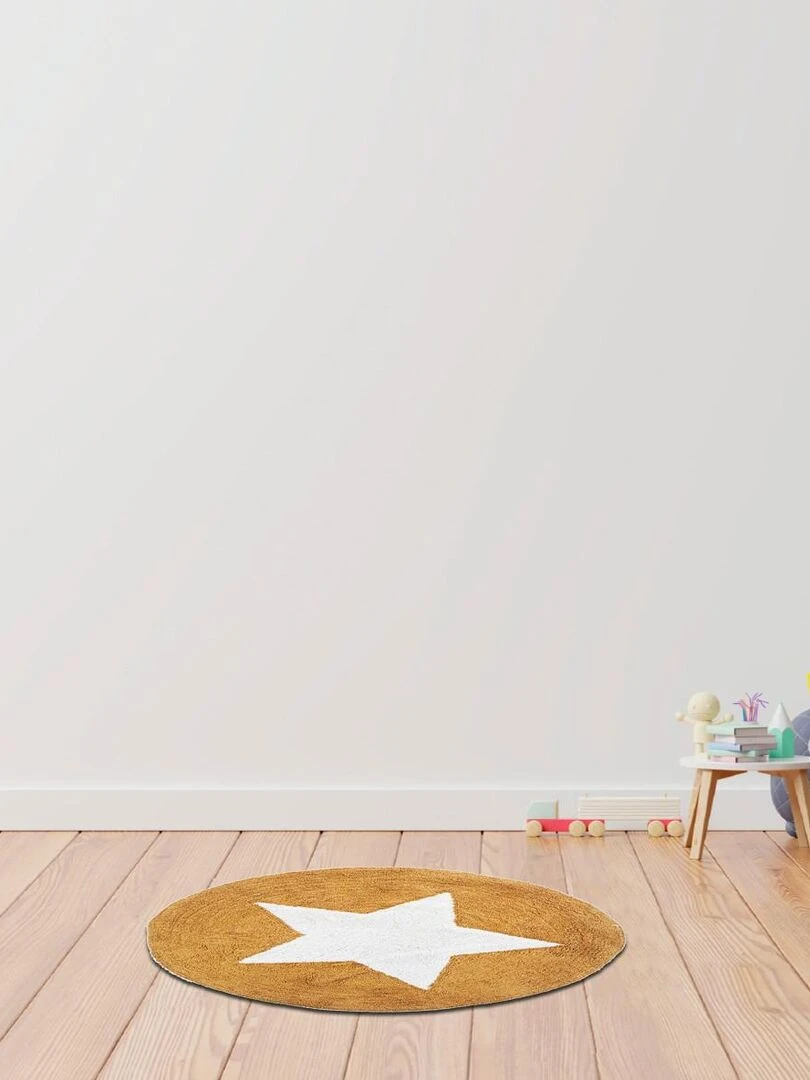 Future Home Tapis enfant rond en coton tufté jaune et blanc Jaune