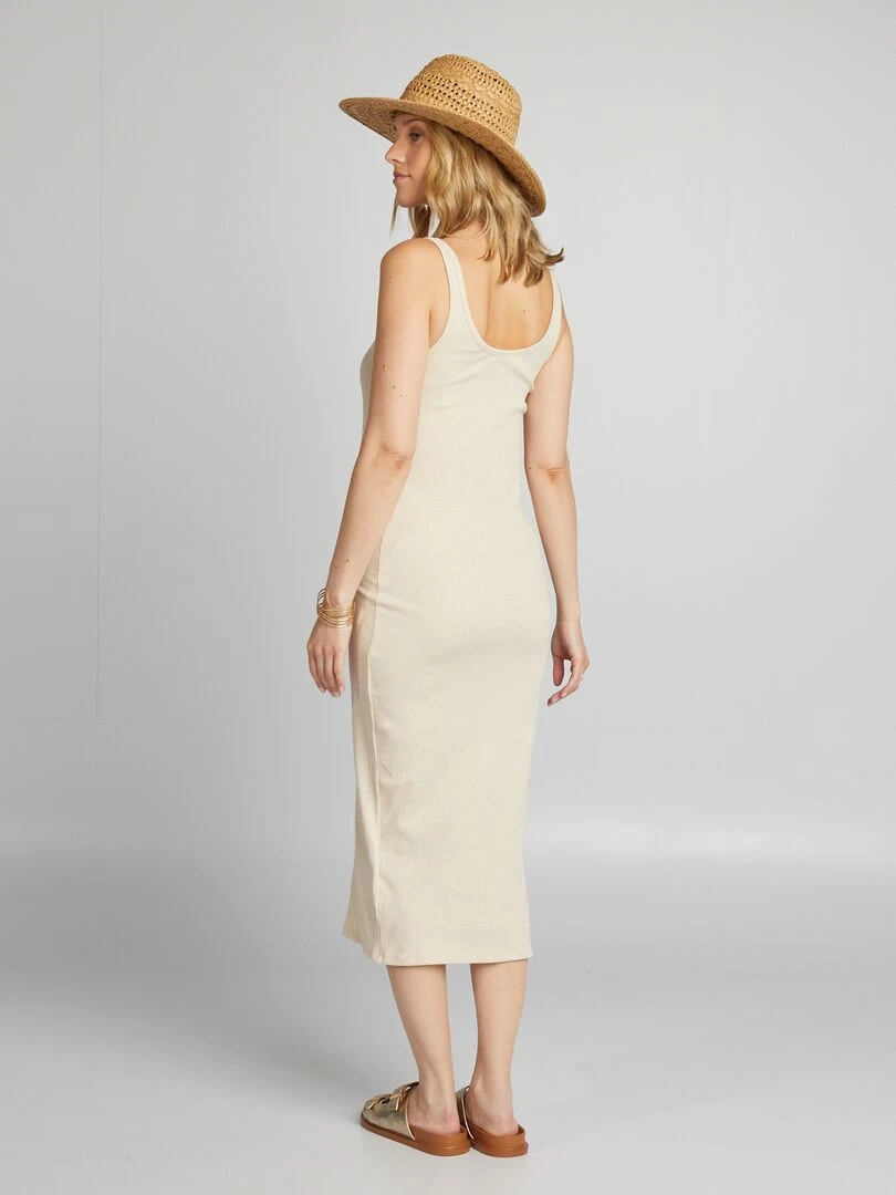 Robe longue côtelée grossesse Beige