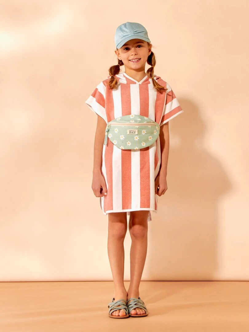 Poncho de bain   Blanc/rose