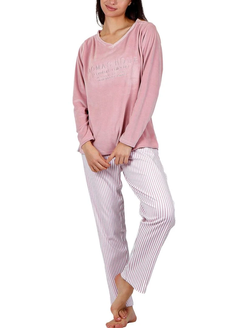 Pyjama pantalon top manches longues Comfort Home Rose