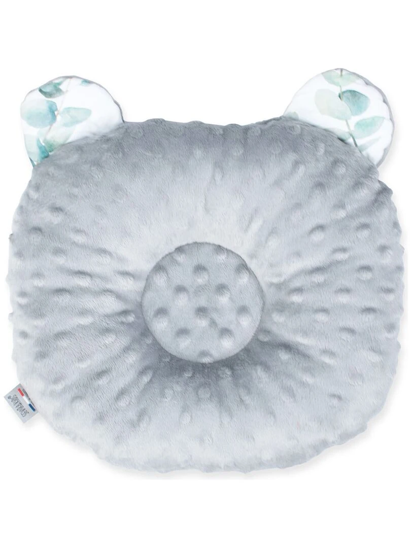 Coussin anti tête plate réversible en minky Eucalyptus Gris