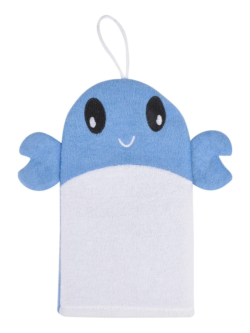 Gant de toilette marionnette enfant 19 x 22 cm Crabe Bleu