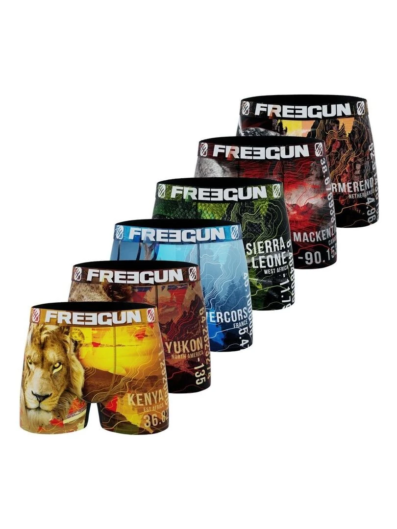 Lot de 6 Boxers homme en polyester recyclé Animal Savage Freegun Rouge