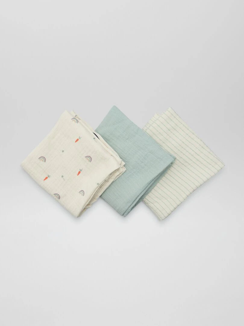 Lot de 3 langes en gaze de coton Blanc