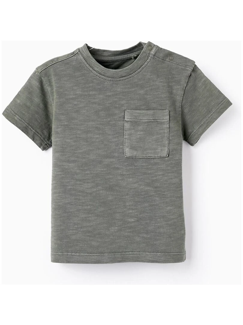T Shirt De Coton Avec Poche Pour Bébé Garçon manches courtes CUBA Gris
