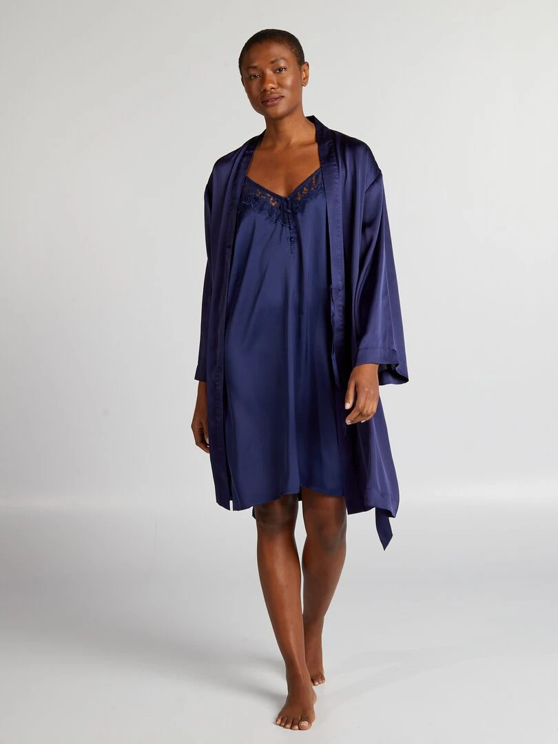 Peignoir long en satin Bleu marine