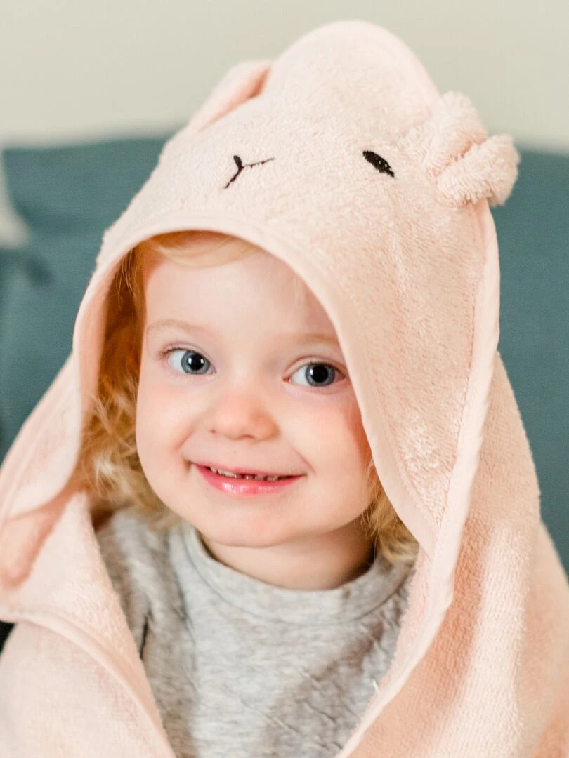 Cape de bain lapin en coton Rose