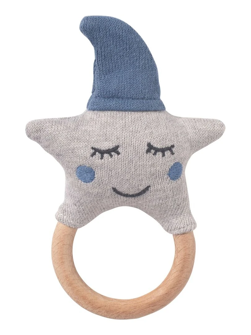 Hochet pour bébé en coton tricoté étoile Bleu