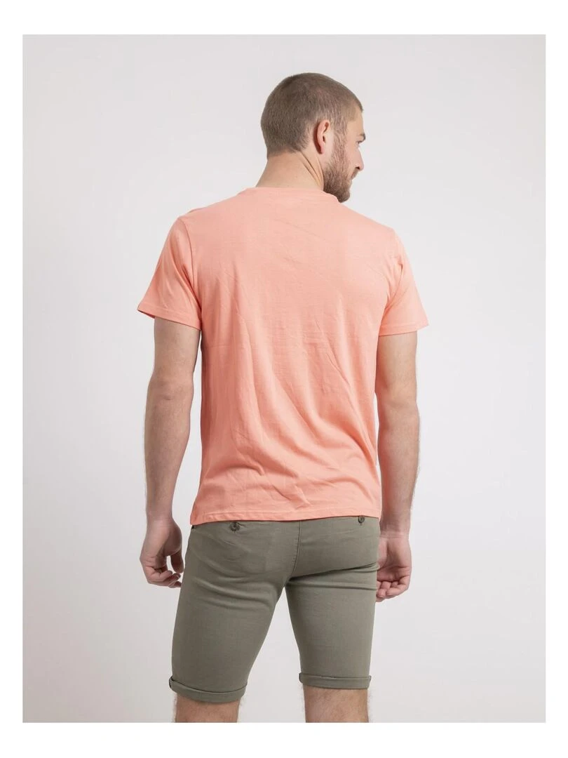 T shirt col rond pur coton NOULAME Orange corail