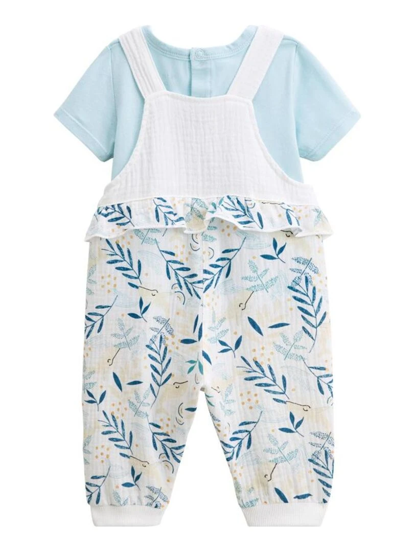 Ensemble salopette bébé en gaze de coton et t shirt Iskia Bleu