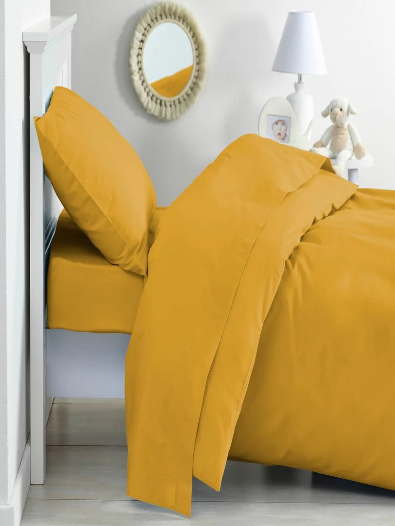Lot x2 Taies d'oreiller 100% coton Bio 'Ptit Basile' Jaune moutarde
