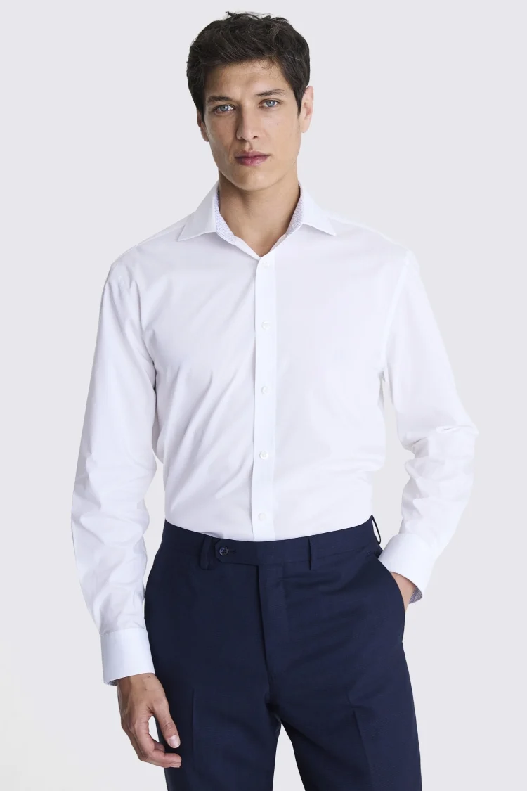 Slim Fit White Pinpoint Oxford Contrast Non Iron Shirt    Buy Online at Moss