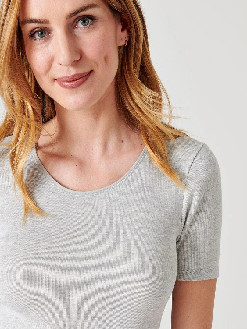 T shirt manches courtes fine côte Thermolactyl Damart Gris chiné