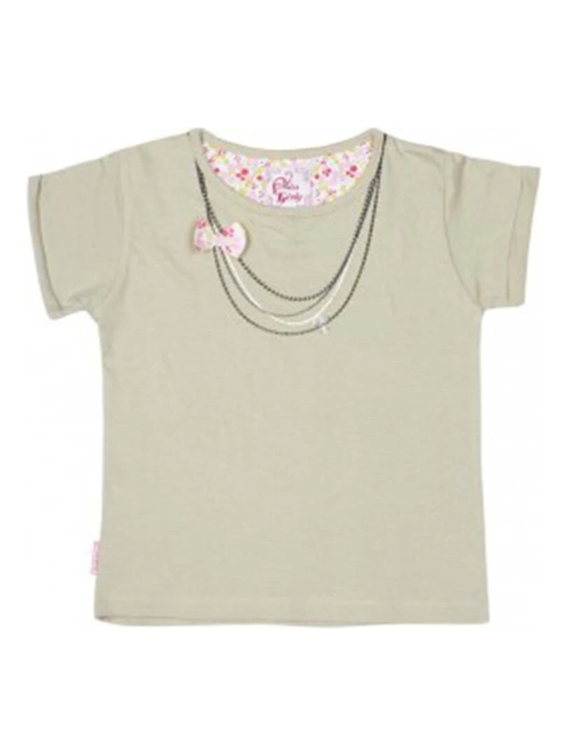 T shirt manches courtes fille FABETTY MISS GIRLY Gris taupe