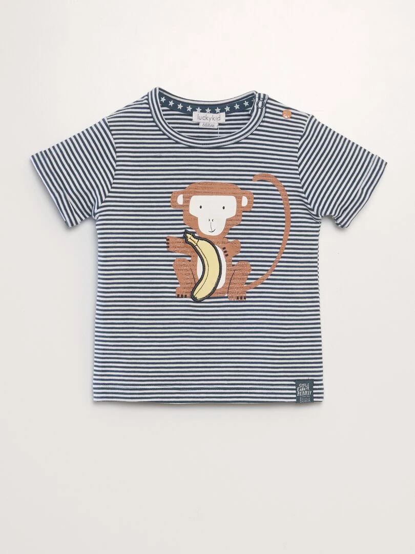 Ensemble t shirt + short fantaisie   2 pièces   Bleu/marron