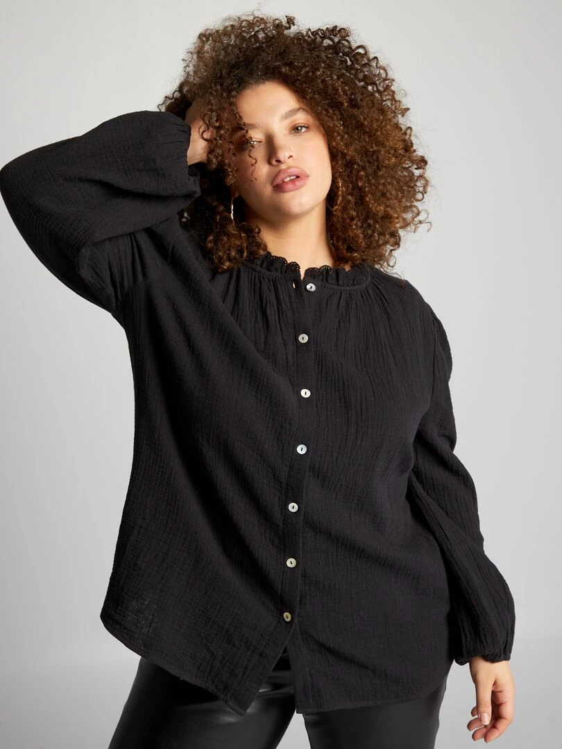 Blouse en gaze de coton   noir