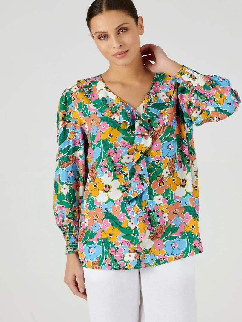 Blouse imprimée à volants Damart Multicolore