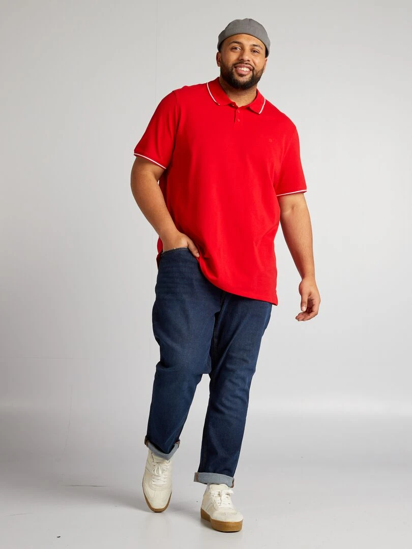 Polo en coton à contrastes rouge