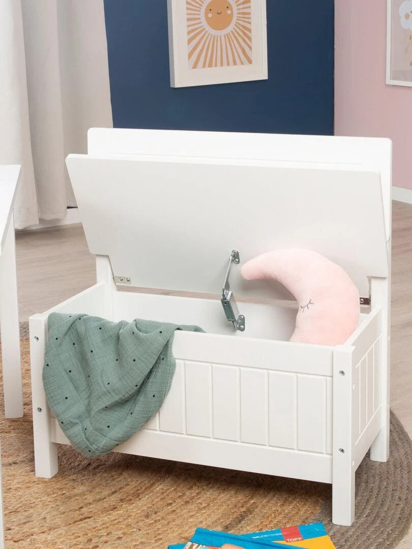 ROBA Banc Coffre à Jouets pour Enfant en Bois   Banc de Rangement   Fermeture Douce   Blanc   Blanc