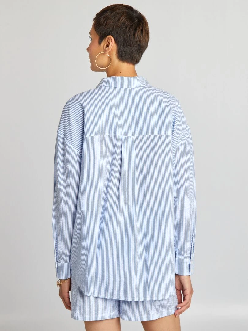 Chemise à manches longues rayée   Bleu