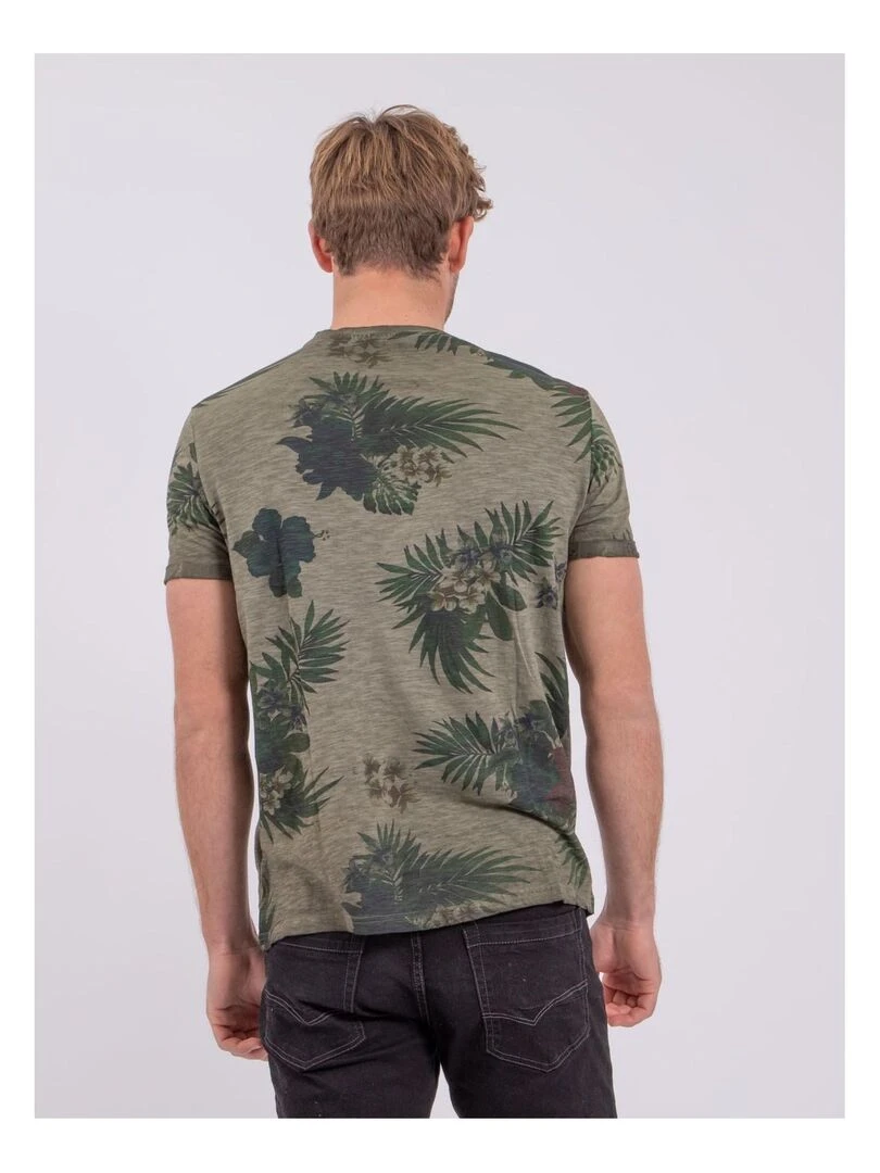 T shirt col rond pur coton NABANE   Kaki