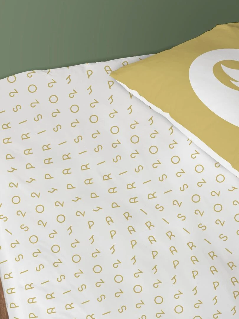 Drap housse imprimé 100% coton  PARIS 2024 JEUX OLYMPIQUES LOGO   Blanc