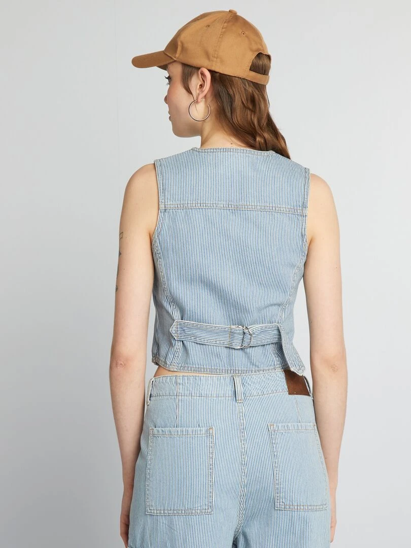 Gilet garçon de café en jean rayé   Bleu