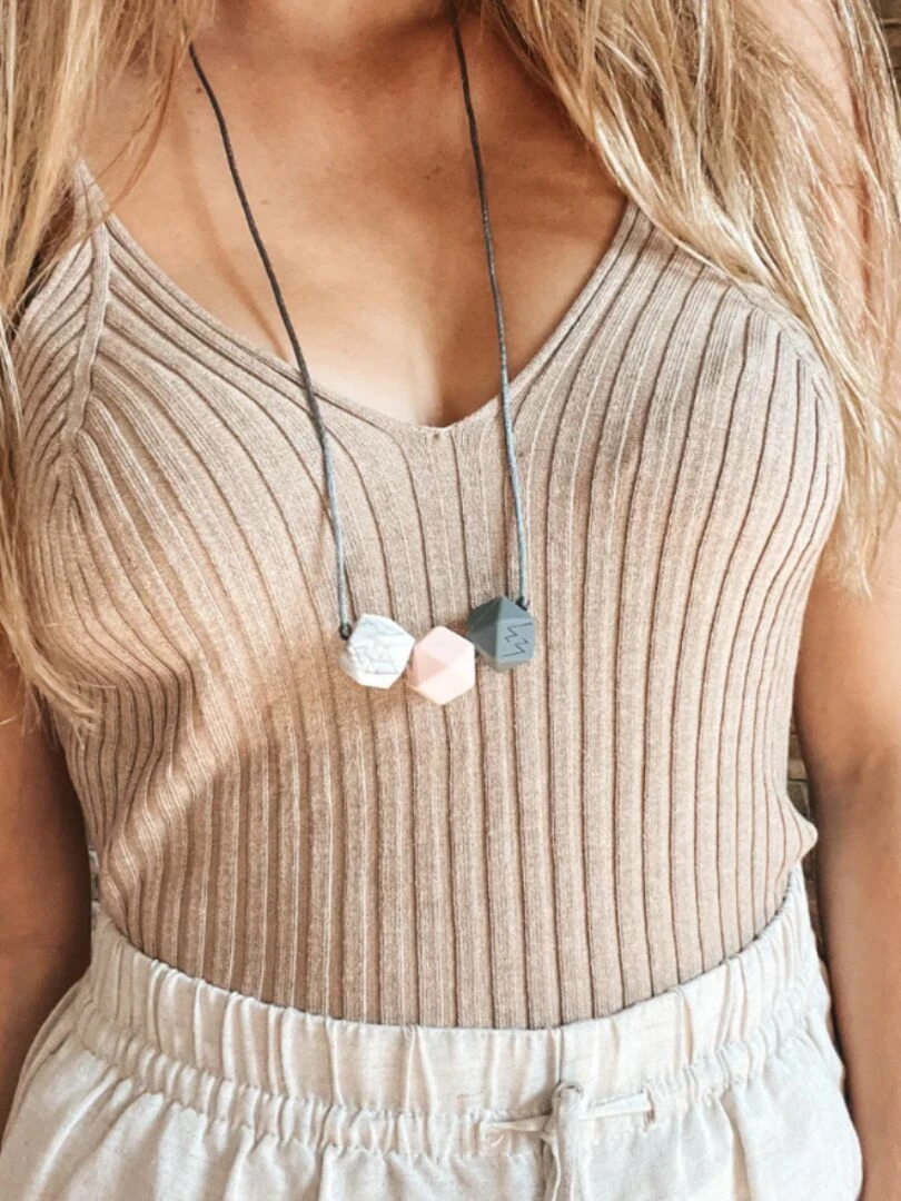 Collier d'allaitement Simple Dimple Blanc Rose Gris