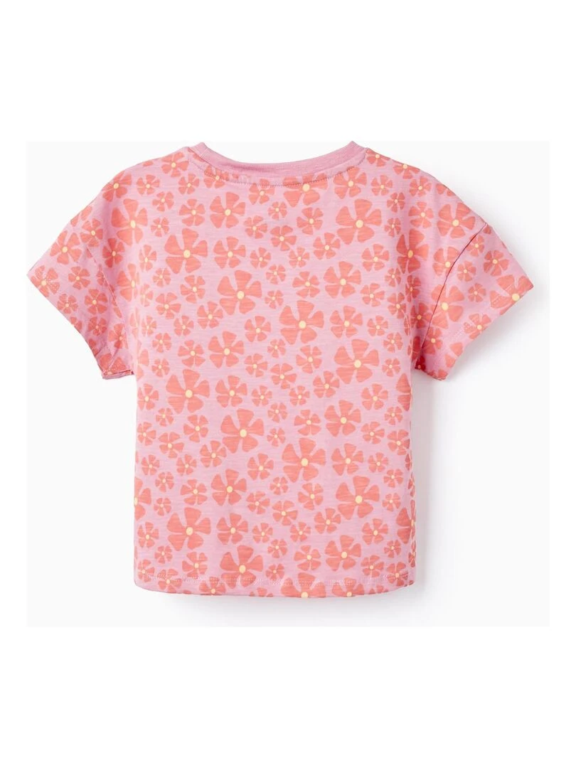 T Shirt avec Nœud pour Fille 'Floral' manches courtes THE WAVE TRIBE Rose clair