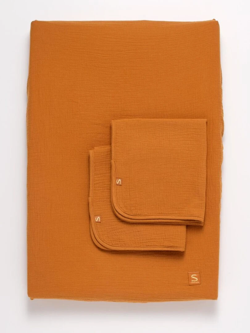Housse de matelas à langer et linges en gaze de coton SAUTHON Marron