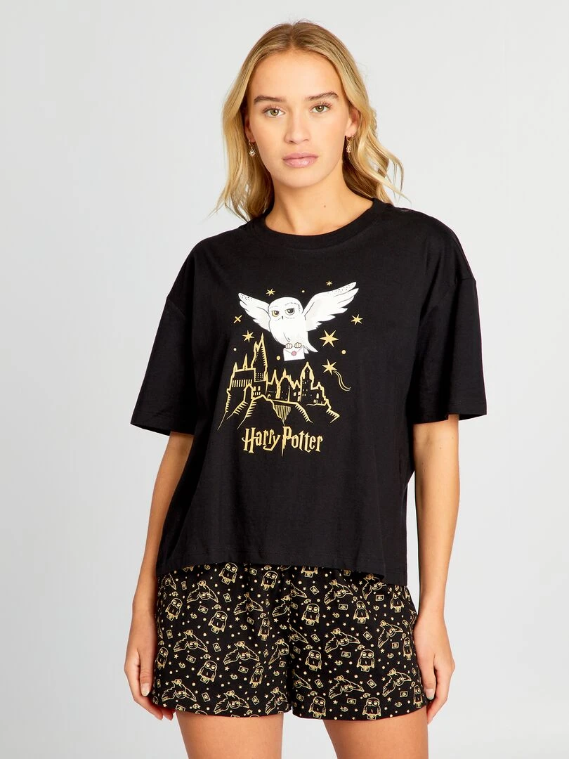Pyjama court imprimé 'Harry Potter' 2 pièces Noir