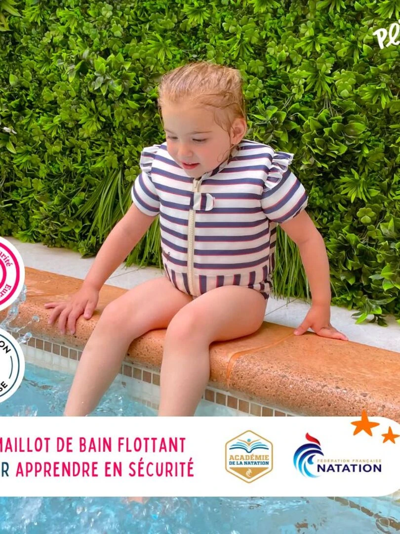 Maillot de Bain Neo Enfant avec Flotteurs Accessoire de Natation Fille Blanc Bleu