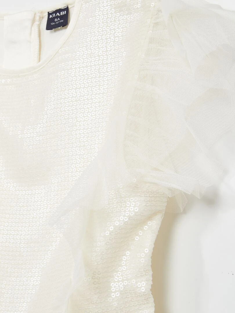 Robe de cérémonie mi longue à sequins   blanc