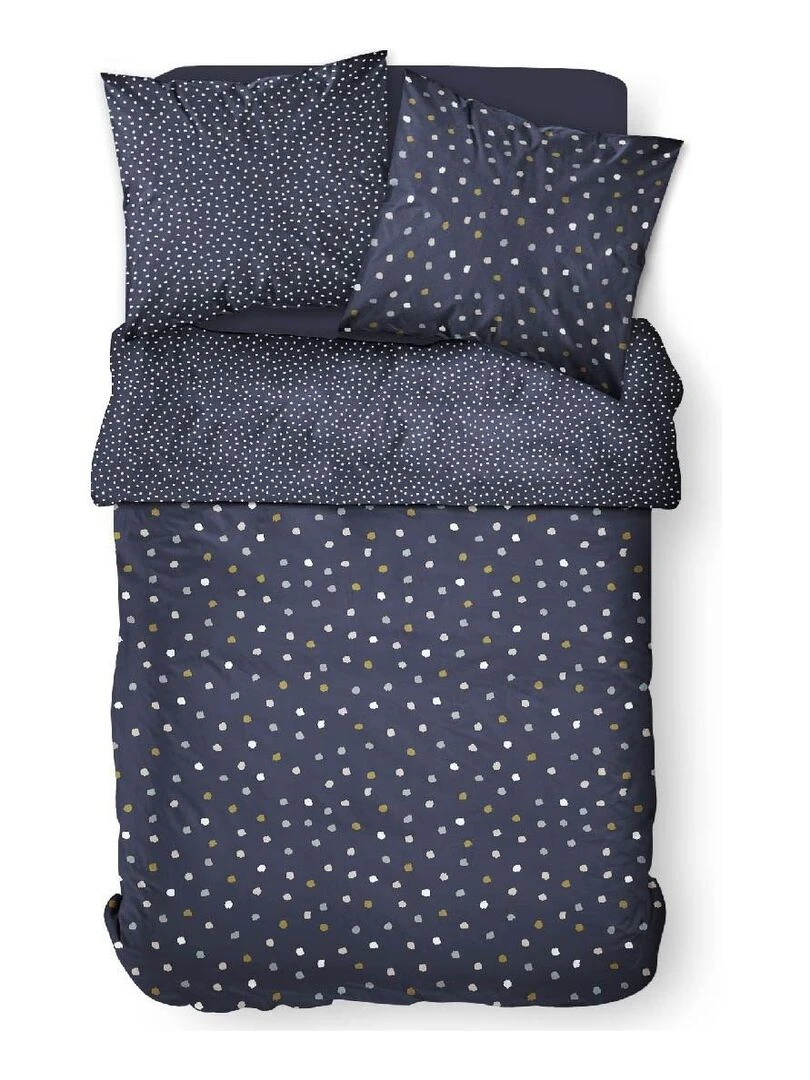 Parure de lit 2 personnes imprimé a pois 'SUNSHINE' 'TODAY'   Bleu