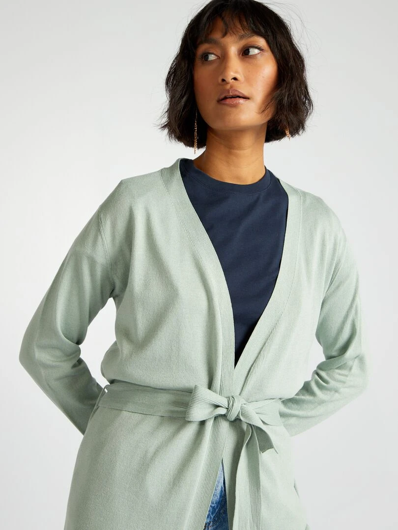 Gilet extra long à ceinture Vert