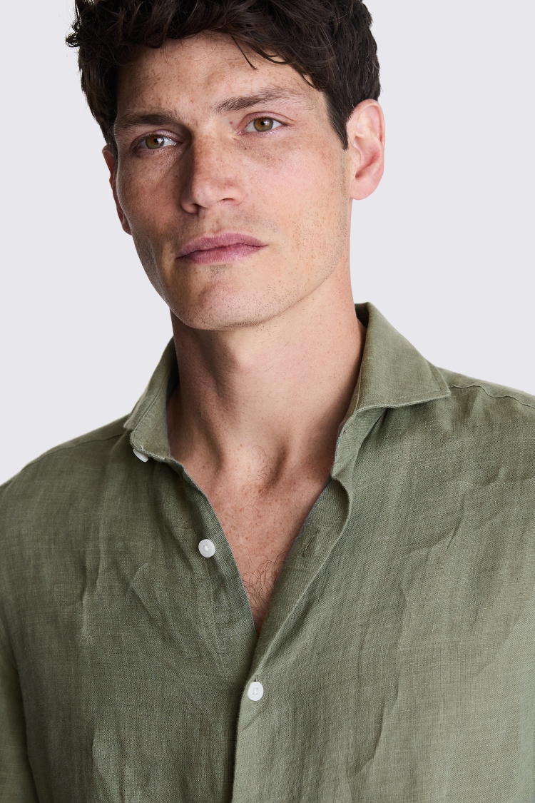Tailored Fit Green Linen Shirt   Buy Online at Moss