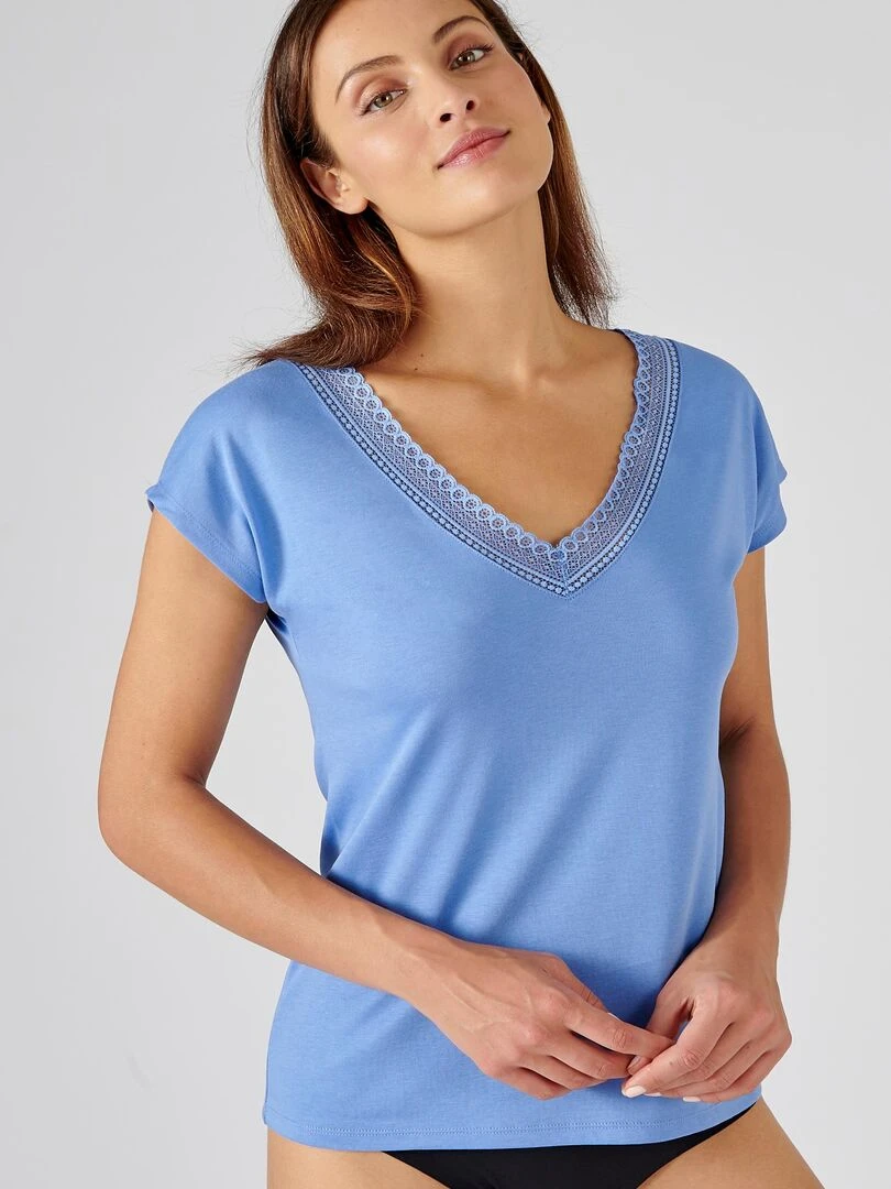 T shirt col dentelle Climatyl   Damart   Bleu