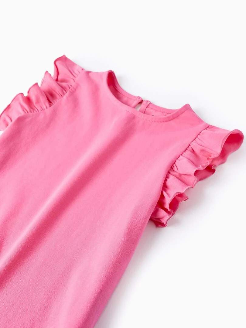 T Shirt en Coton avec Volants pour Fille manches courtes   Rose