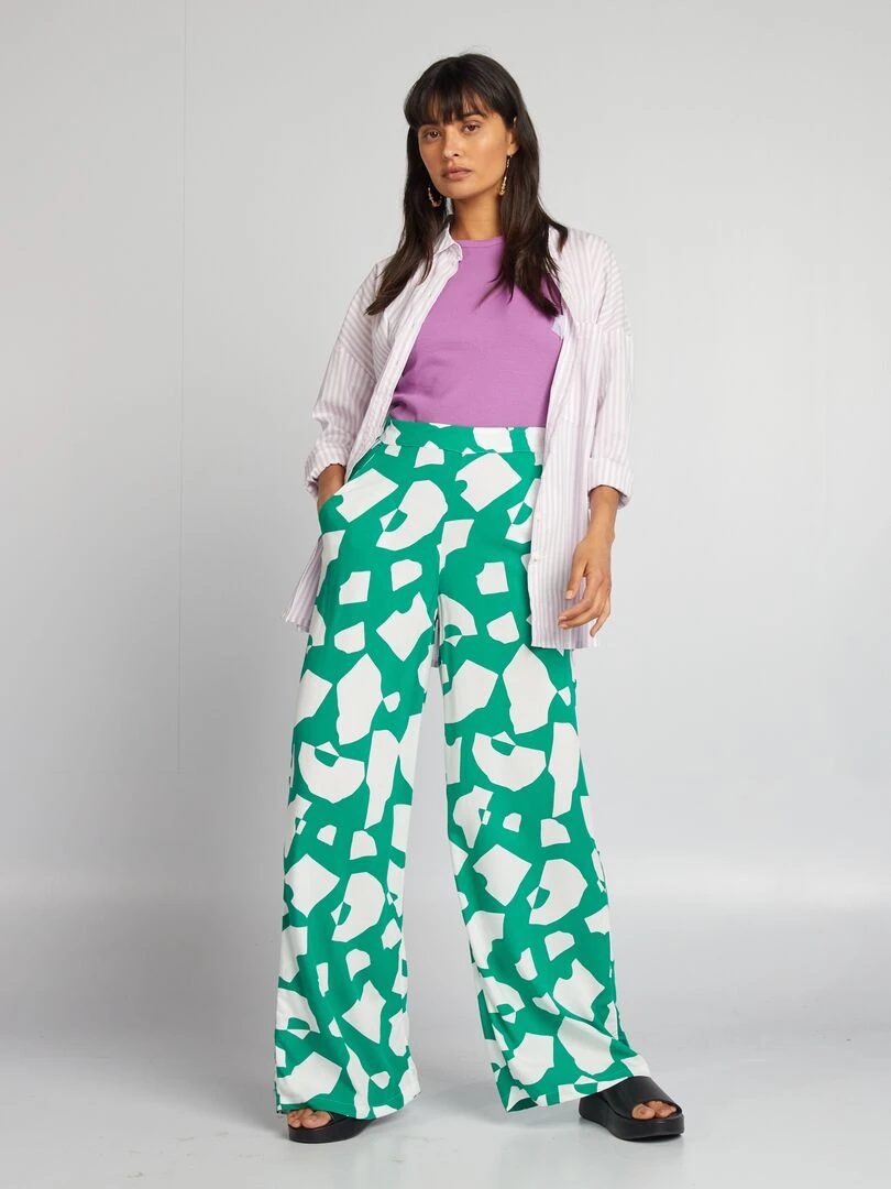 Pantalon large imprimé Vert foncé