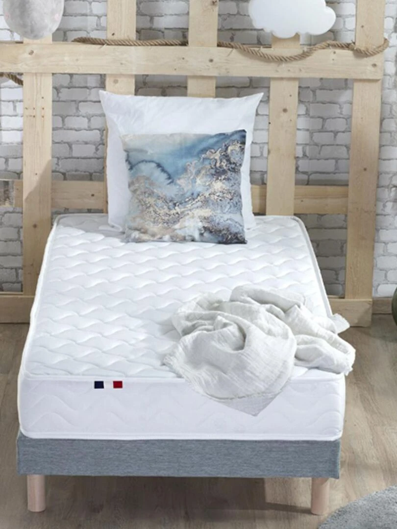 Ensemble Matelas Ressorts Fermes biconiques SPECTRE + Sommier Made in France   Sommier Gris chiné   Gris Blanc