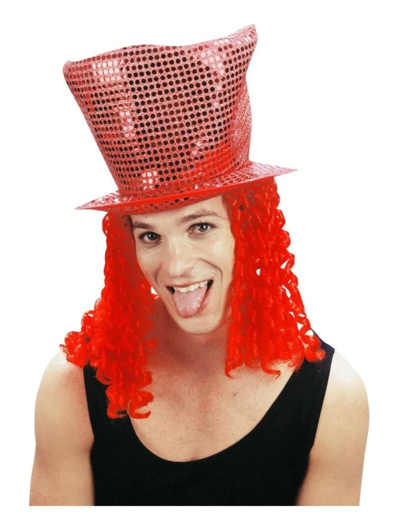 Chapeau Disco avec cheveux Rouge