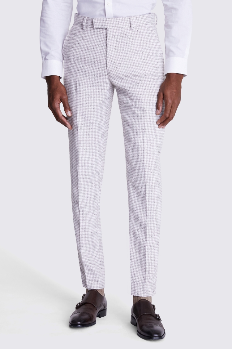 Tailored Fit Taupe White Houndstooth Trousers Buy Online at Moss