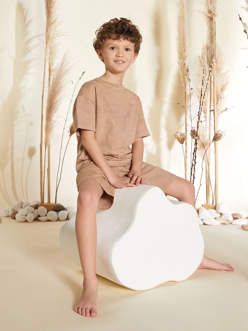 Pyjama court tee shirt + bermuda 2 pièces terracotta