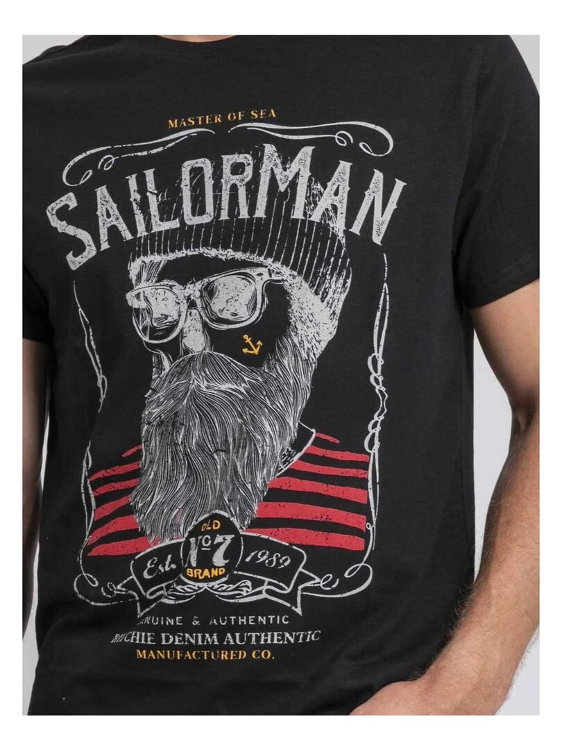 T shirt col rond pur coton JIMARTIN   Noir